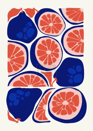 Ilustración de Frutos elementos abstractos. Composición alimenticia y saludable. Moderno estilo minimalista Matisse de moda. Cartel de frutas, invitar. Disposiciones vectoriales para la tarjeta de felicitación o el diseño de invitación - Imagen libre de derechos