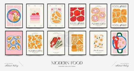 Illustration for Abstract food posters template. Modern trendy Matisse minimal style. Kitchen and restaurant decor. Hand drawn design for wallpaper, wall decor, print, postcard, cover, template, banner. - Royalty Free Image