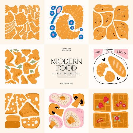 Illustration for Food abstract elements. Food and healsy composition. Modern trendy Matisse minimal style. Restaurant and kitchen poster, invite. Vector arrangements for greeting card or invitation design - Royalty Free Image