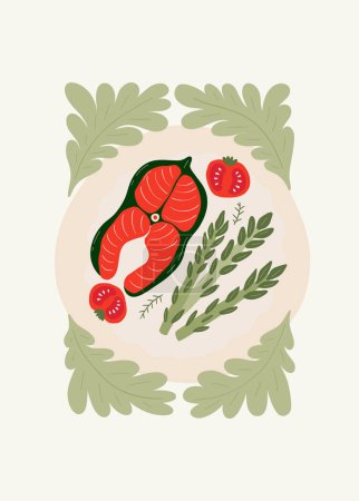 Illustration for Food abstract elements. Food and healsy composition. Modern trendy Matisse minimal style. Restaurant and kitchen poster, invite. Vector arrangements for greeting card or invitation design - Royalty Free Image