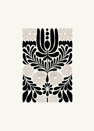 Illustration for Dark Floral abstract elements. Botanical composition. Modern trendy Matisse minimal style. Floral poster, invite. Vector arrangements for greeting card or invitation design - Royalty Free Image