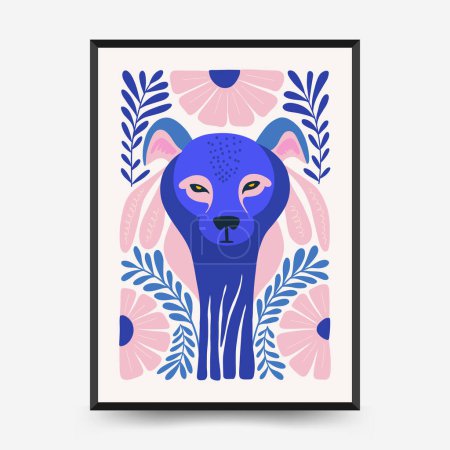 Illustration for Abstract floral and animal posters template. Modern trendy Matisse minimal style.Kids and Child wall art. Hand drawn design for wallpaper, wall decor, print, postcard, cover, template, banner. - Royalty Free Image