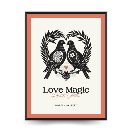 Téléchargez les illustrations : Modern Valentine's day vertical flyer or poster template. Love hand drawn trendy illustration. - en licence libre de droit