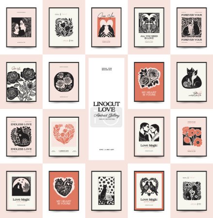 Téléchargez les illustrations : Modern Valentine's day vertical flyer or poster template. Love hand drawn trendy illustration. - en licence libre de droit