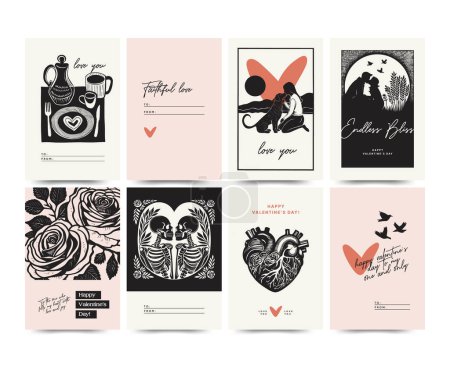 Illustration for Modern Valentine's day vertical flyer, postcard or poster template. Love hand drawn trendy illustration. - Royalty Free Image