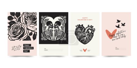 Illustration for Modern Valentine's day vertical flyer, postcard or poster template. Love hand drawn trendy illustration. - Royalty Free Image
