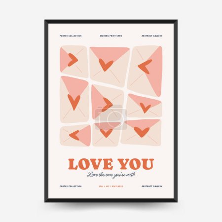 Illustration for Modern Romantic, Valentine's day vertical flyer or poster template. Love hand drawn trendy illustration. - Royalty Free Image