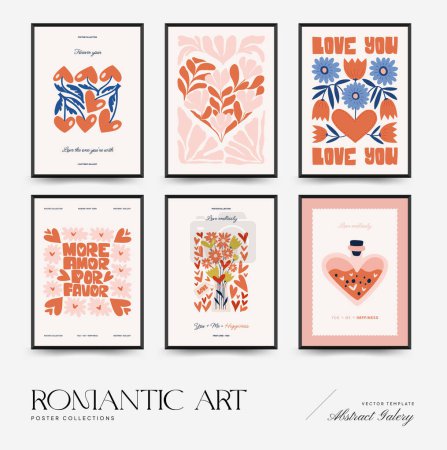 Illustration for Modern Romantic, Valentine's day vertical flyer or poster template. Love hand drawn trendy illustration. - Royalty Free Image