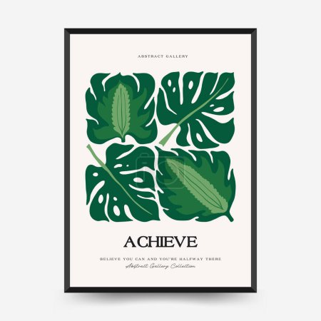 Illustration for Abstract floral posters template. Modern trendy Matisse minimal style. Tropical jungle. Hand drawn design for wallpaper, wall decor, print, postcard, cover, template, banner. - Royalty Free Image
