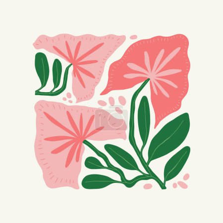 Ilustración de Elementos abstractos florales. Composición botánica tropical. Moderno estilo minimalista Matisse de moda. Cartel floral, invitar. Disposiciones vectoriales para la tarjeta de felicitación o el diseño de invitación - Imagen libre de derechos