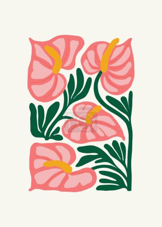 Ilustración de Elementos abstractos florales. Composición botánica tropical. Moderno estilo minimalista Matisse de moda. Cartel floral, invitar. Disposiciones vectoriales para la tarjeta de felicitación o el diseño de invitación - Imagen libre de derechos