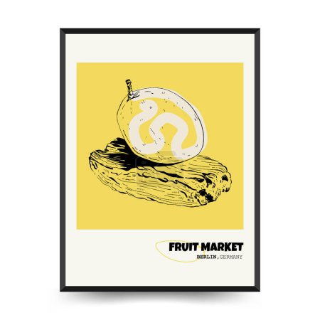 Abstrakte Früchte Plakatvorlage. Moderner trendiger Matisse-Minimal-Stil. Exotische gesunde Lebensmittel. Handgezeichnetes Design für Tapete, Wanddekor, Druck, Postkarte, Einband, Vorlage, Banner.