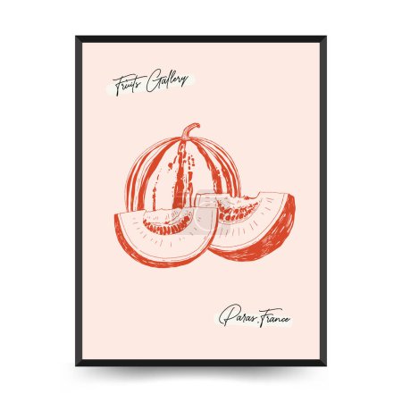 Plantilla de carteles de frutas abstractas. Moderno estilo minimalista Matisse de moda. Comida Saludable Exótica. Diseño dibujado a mano para el papel pintado, decoración de la pared, impresión, tarjeta postal, cubierta, plantilla, bandera.
