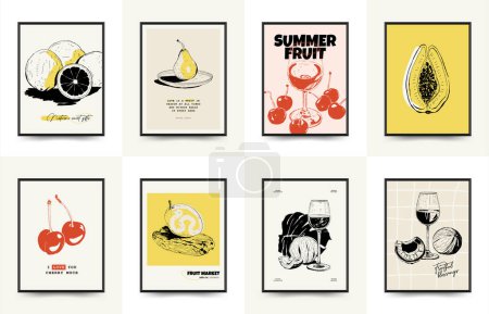 Abstract fruits posters template, modern trendy minimal style
