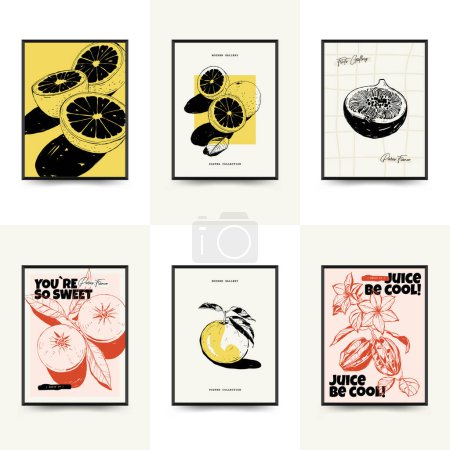 Abstract fruits posters template, modern trendy minimal style