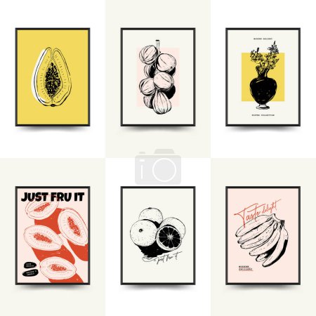 Illustration for Abstract fruits posters template, modern trendy minimal style - Royalty Free Image