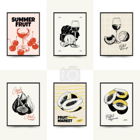 Illustration for Abstract fruits posters template, modern trendy minimal style - Royalty Free Image