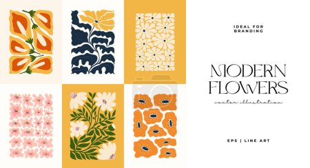 Ilustración de Elementos abstractos florales. Composición botánica. Moderno estilo minimalista Matisse de moda. Cartel floral, invitar. - Imagen libre de derechos
