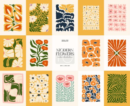 Eléments abstraits floraux. Composition botanique. Moderne à la mode Matisse style minimal. Affiche florale, invitation. 