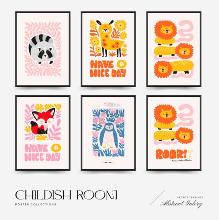 Abstrakte Plakatvorlage für Kinderzimmer. Moderner trendiger Kids Minimal Style. Handgezeichnetes Design für Tapete, Wanddekor, Druck, Postkarte, Einband, Vorlage, Banner. 
