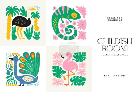 Illustration for Abstract Childrens Room posters template. Modern trendy Kids minimal style. Hand drawn design for wallpaper, wall decor, print, postcard, cover, template, banner. - Royalty Free Image
