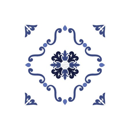 Carrelage vectoriel mosaïque azulejo. Portugal design traditionnel en céramique géométrique. Bleu, couleur blanche, motifs floraux. Méditerranéen, Portugais, Espagnol style vintage traditionnel.