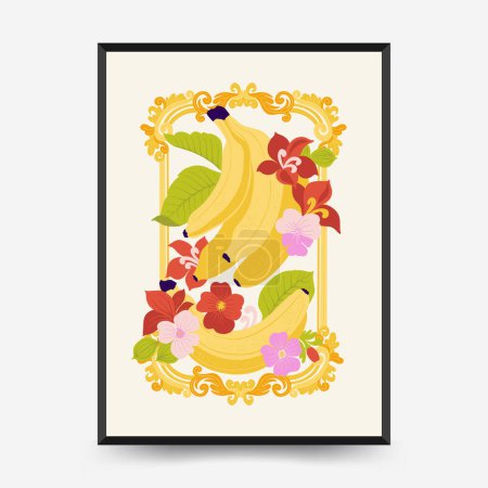 Abstrakte Früchte Plakatvorlage. Moderner trendiger Matisse-Minimal-Stil. Exotische gesunde Lebensmittel. Handgezeichnetes Design für Tapete, Wanddekor, Druck, Postkarte, Einband, Vorlage, Banner.