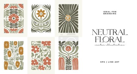 Elementos abstractos florales. Composición botánica. Moderno estilo minimalista Matisse de moda. Cartel floral, invitar. Disposiciones vectoriales para la tarjeta de felicitación o el diseño de invitación