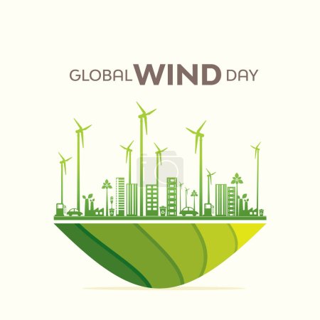 Illustration for Global Wind Day is an annual event celebrated on June 15th to raise awareness about the importance of wind energy and its role in addressing climate change. - Royalty Free Image