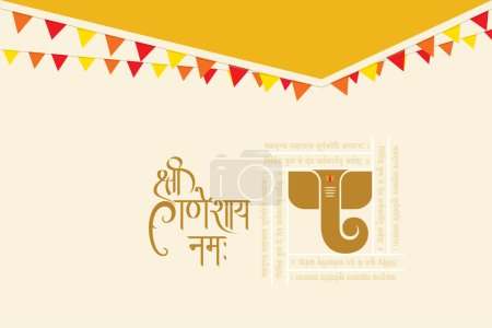 Illustration for Vector Illustration of Ganesh and Shri Ganeshay Namah text with a background for banner, template, post, and invitation card design - Royalty Free Image