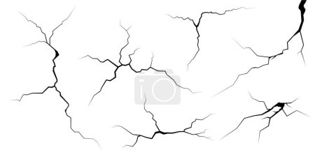 Illustration for Surface cracks and fissures in ground, concrete, crevices from disaster top view. Breaks on land surface from earthquake isolated on white background. Broken ground, wall, glass pattern effect. Damage - Royalty Free Image