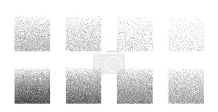 Dotwork grain noise gradient squares. Pointillism gradient pattern. Stochastic grange texture. Sand stipple halftone effect for tattoo. Dotted square, stipple element. Pixel disintegration Vector