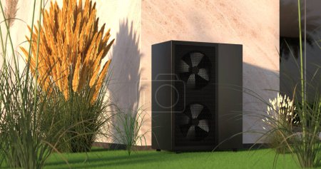 energía de la bomba de calor como calentador y energía verde alternativa - Ilustración 3D