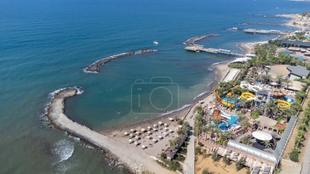Photo for Aerial drone photo of the beautiful town of Alanya, a resort town on Turkeys central Mediterranean coast showing a hotel and vacation holiday resort from above in the summer time - Royalty Free Image