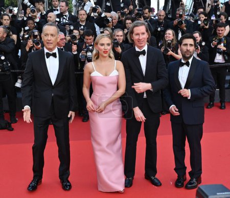Photo for CANNES, FRANCE. May 23, 2023: Tom Hanks, Scarlett Johansson, Wes Anderson & Jason Schwartzman at the premiere for Asteroid City at the 76th Festival de Cannes - Royalty Free Image
