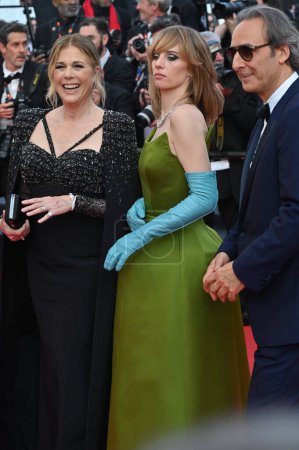 Photo for CANNES, FRANCE. May 23, 2023: Rita Wilson, Maya Hawke & Alexandre Desplat at the premiere for Asteroid City at the 76th Festival de Cannes - Royalty Free Image