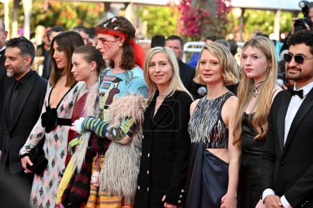 Photo for CANNES, FRANCE. May 22, 2023: Ksenia Devriendt, Elsa Zylberstein, Luke Barker, Jessica Hausner, Mia Wasikowska, Florence Baker and Amir El-Masry at the premiere for Club Zero at the 76th Festival de Cannes - Royalty Free Image