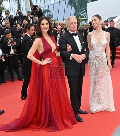 Photo for CANNES, FRANCE. May 16, 2023: Catherine Zeta-Jones, Michael Douglas and Carys Zeta-Douglas at the premiere for Jeanne du Barry at the 76th Festival de Cannes - Royalty Free Image