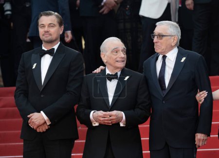 Téléchargez les photos : CANNES, FRANCE. 20 mai 2023 : Leonardo DiCaprio, Martin Scorsese et Robert De Niro aux Tueurs de la Lune de Fleur première au 76e Festival de Cannes - en image libre de droit