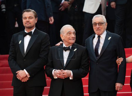 Téléchargez les photos : CANNES, FRANCE. 20 mai 2023 : Leonardo DiCaprio, Martin Scorsese et Robert De Niro aux Tueurs de la Lune de Fleur première au 76e Festival de Cannes - en image libre de droit