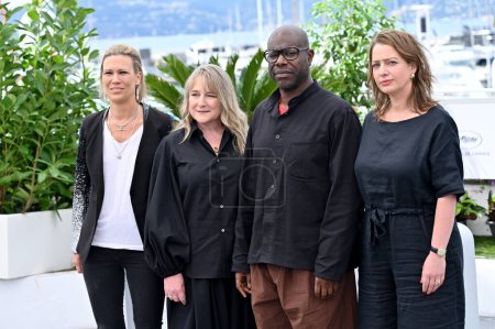 Photo for CANNES, FRANCE. May 18, 2023: Anna Smith-Tenser, Bianca Stigter, Steve McQueen and Floor Onrust at the photocall for Occupied City at the 76th Festival de Cannes - Royalty Free Image