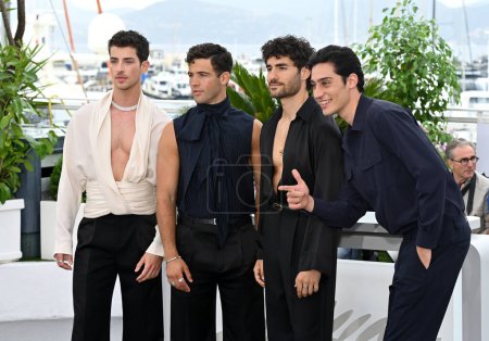 Photo for CANNES, FRANCE. May 17, 2023: Manu Rios, Jason Fernandez, Jose Condessa and George Steane at the photocall for Strange Way of Life at the 76th Festival de Cannes - Royalty Free Image