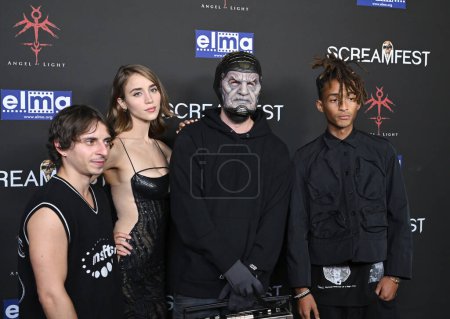 Photo for LOS ANGELES, CA. October 10, 2023:  Moises Arias, Caylee Cowan, Eddie Alcazar and Jaden Smith at the premiere for Divinity at Screamfest LA at the TCL Chinese Theatre, Hollywood - Royalty Free Image