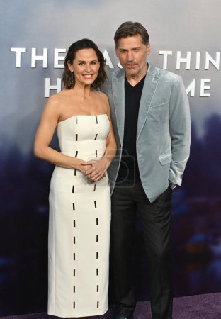Photo for LOS ANGELES, CA. April 13, 2023:  Jennifer Garner and Nikolaj Coster-Waldau at the premiere for The Last Thing He Told Me at the Regency Village Theatre - Royalty Free Image