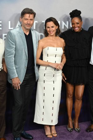 Photo for LOS ANGELES, CA. April 13, 2023:  Nikolaj Coster-Waldau, Jennifer Garner and Aisha Tyler at the premiere for The Last Thing He Told Me at the Regency Village Theatre - Royalty Free Image