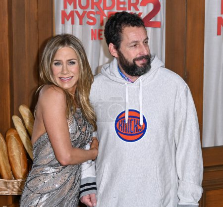 Photo for LOS ANGELES, CA. March 28, 2023:  Jennifer Aniston and Adam Sandler at the premiere for Murder Mystery 2 at the Regency Village Theatre - Royalty Free Image