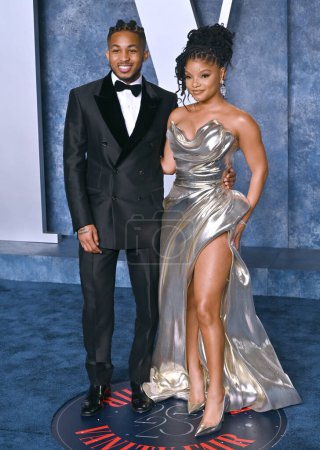 Photo for BEVERLY HILLS, CA. March 12, 2023:  DDG and Halle Bailey at the 2023 Vanity Fair Oscar Party at the Wallis Annenberg Center - Royalty Free Image