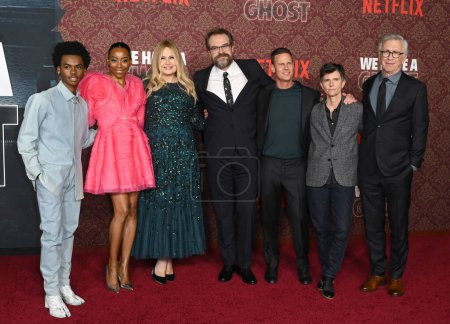 Photo for LOS ANGELES, CA. February 22, 2023:  Jahi DiAllo Winston, Erica Ash, Jennifer Coolidge, David Harbour, Christopher Landon, Tig Notaro and Steve Coulter at the premiere for We Have A Ghost at the Tedum Theatre, Hollywood - Royalty Free Image
