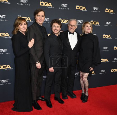 Photo for LOS ANGELES, CA. February 18, 2023:  Kristie Macosko Krieger, Paul Dano, Gabriel LaBelle, Steven Spielberg and Kate Capshaw at the 75th Annual Directors Guild Awards at the Beverly Hilton Hotel - Royalty Free Image