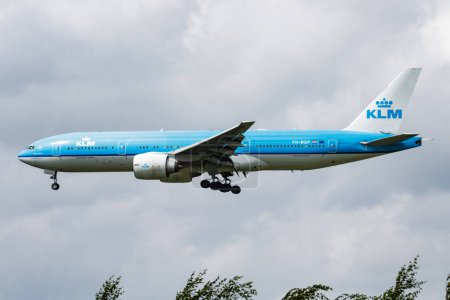 Photo for Amsterdam / Netherlands - July 3, 2017: KLM Royal Dutch Airlines Boeing 777-200 PH-BQP passenger plane arrival and landing at Amsterdam Schipol Airport - Royalty Free Image
